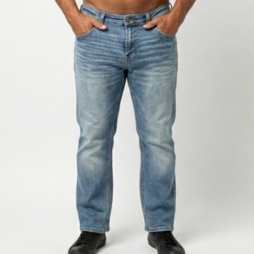 BKE Demin Derek Bootleg Jeans Mens 38 Short Light Wash Bleach Washed